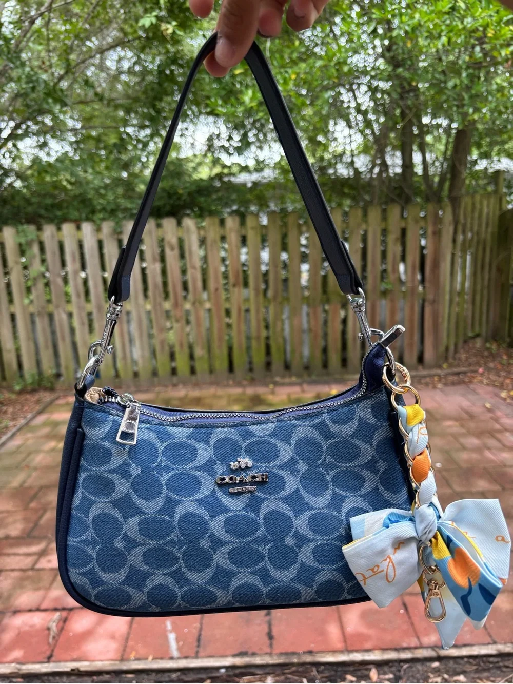 Coach Denim Signature Canvas Shoulder Bag in Blue